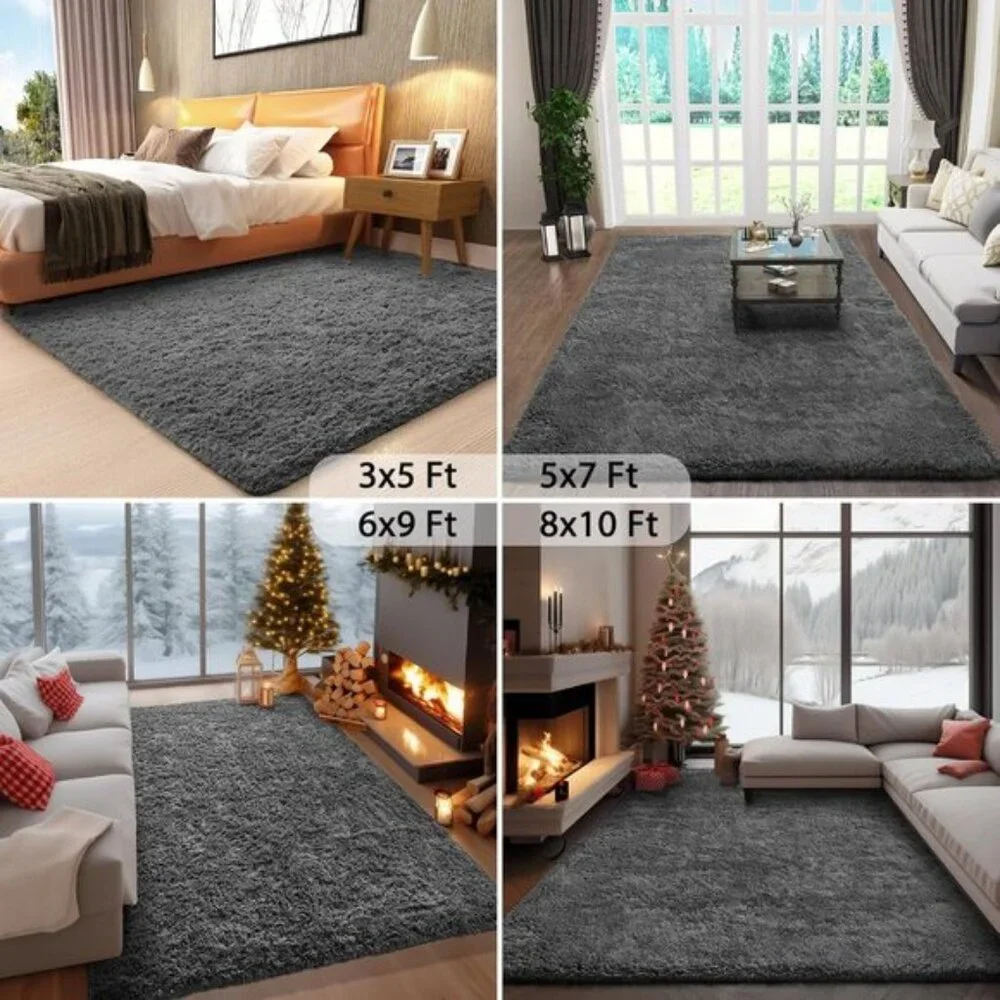 New Grey 4x6 Fluffy Shag Area Rug, Soft Plush Carpet for Home & Bedroom Decor